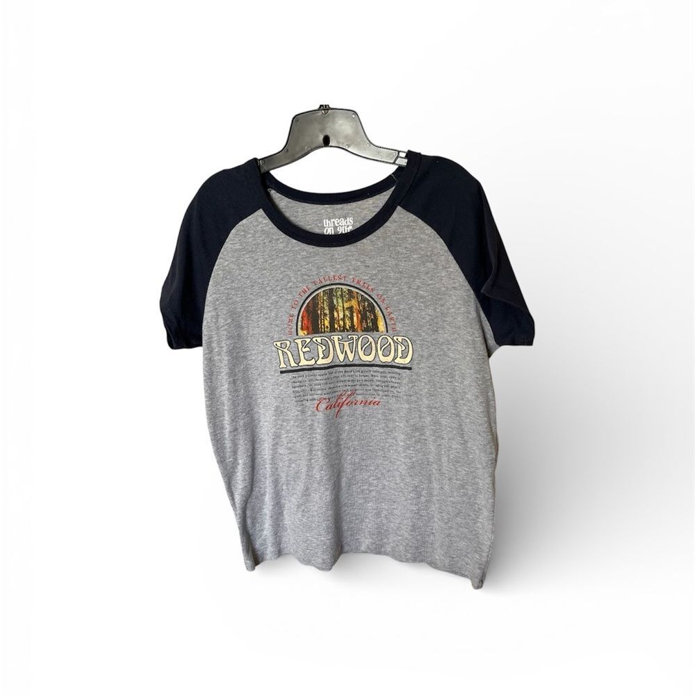 Threads on 9th Redwoods Graphic Gray Blue Ragland Baseball T Shirt Top Size 3X